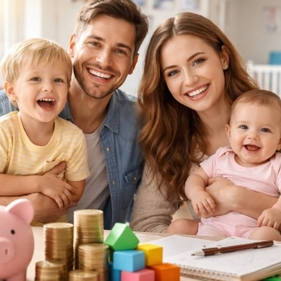 Una famiglia sorridente con due bambini