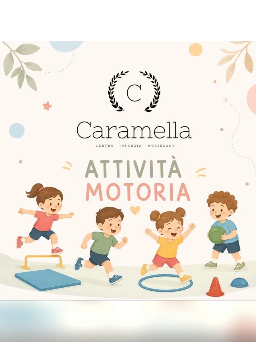 Tavola dell’attività motoria, con bambini che corrono e saltano