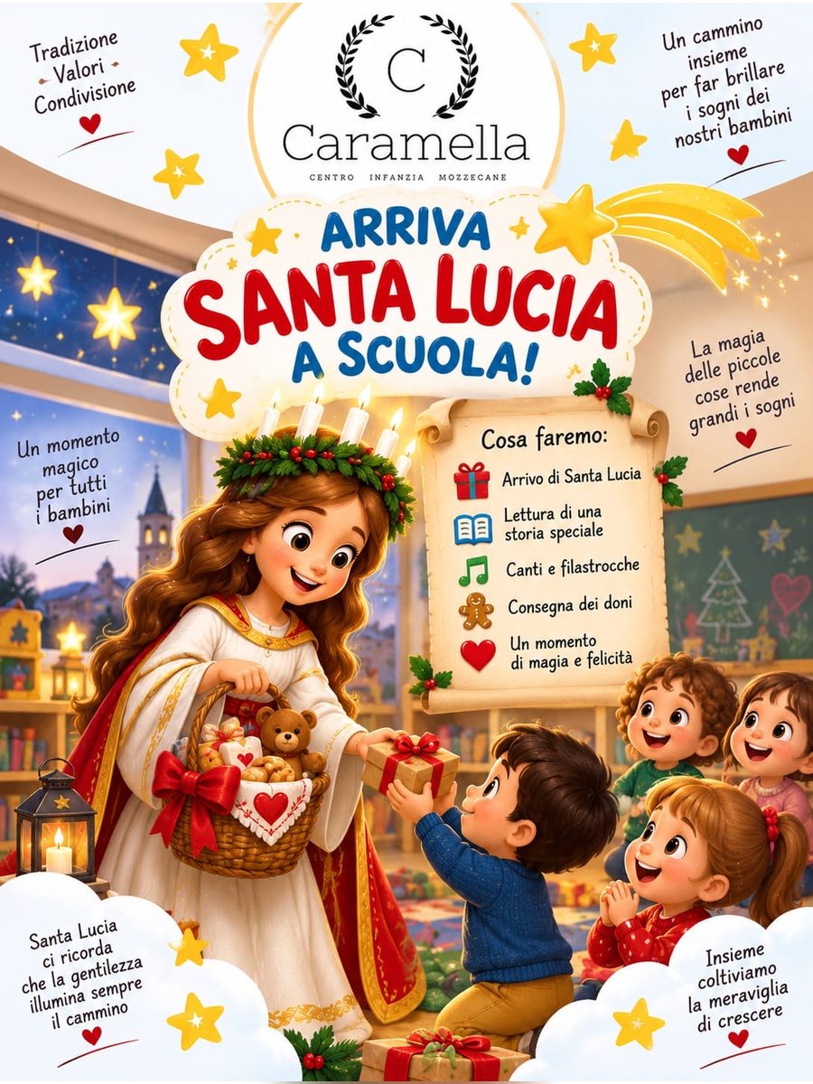 Tavola dell’arrivo di Santa Lucia a scuola, tra storie, canti e doni