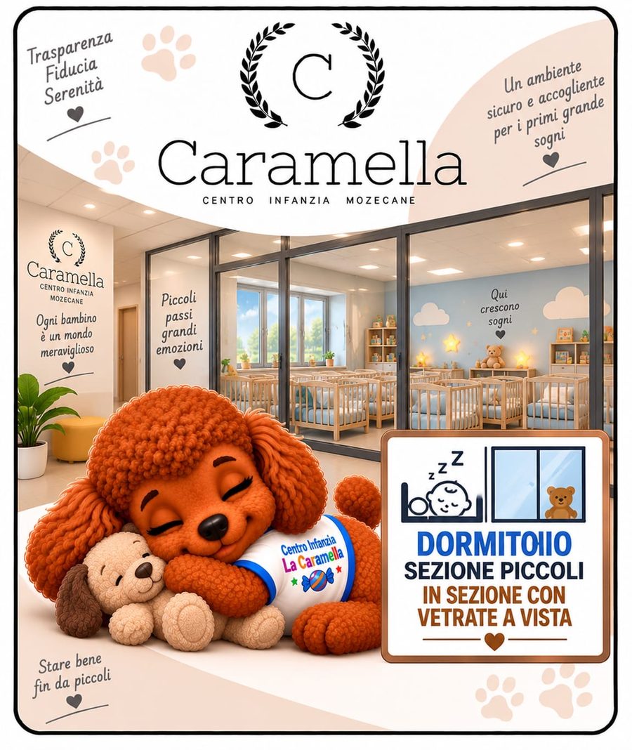 Dormitorio della sezione piccoli, in sezione e con vetrate a vista